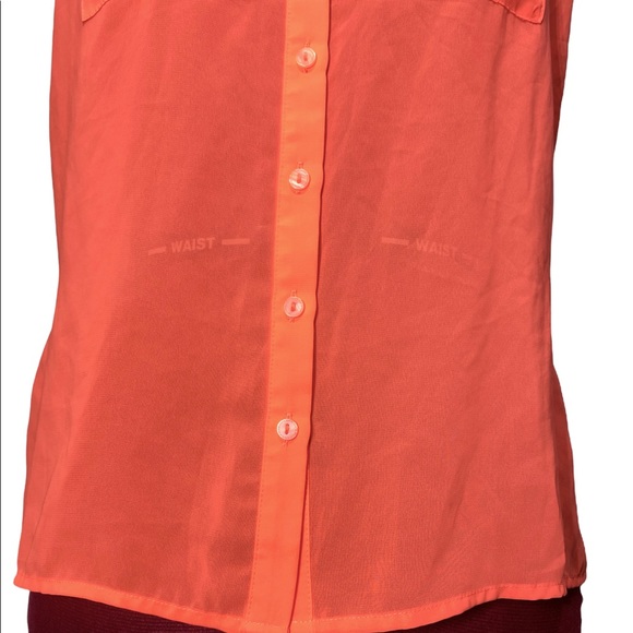 Nanette Lepore 90s y2k Neon Orange Cutout Draped Sheer Sleeveless Button Up Top - Picture 7 of 9